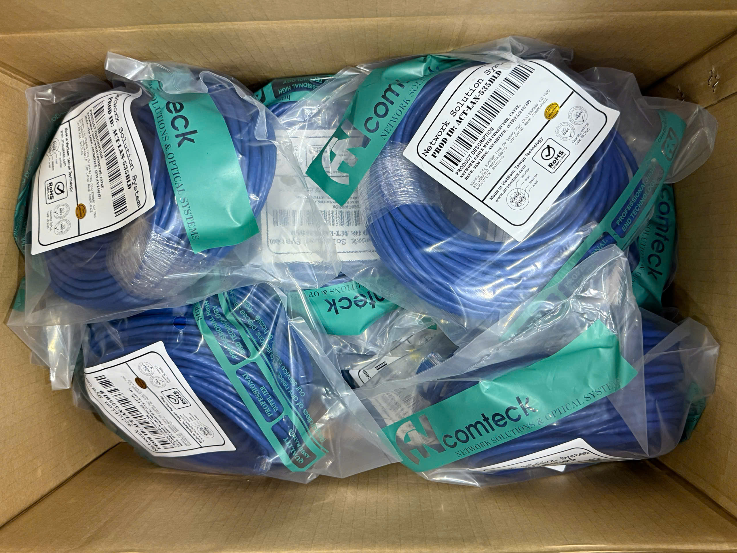 DÂY NHẢY PATCH CORD CAT5 UTP 35M lõi đồng 100%, dây đúc máy ACT-LAN-535BLD